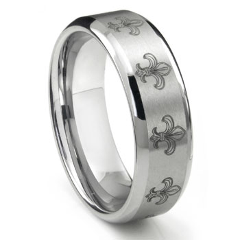 Tungsten Carbide Fleur De Lis Wedding Band Ring Tungsten Carbide Fleur De Lis Wedding Band Ring