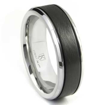 Cobalt XF Chrome Two Tone Di Seta Finish Wedding Band Ring w/ Grooves