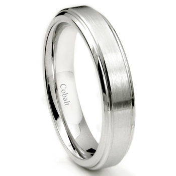 Cobalt XF Chrome 5MM Brush Center Wedding Band Ring w/ High Polish Stepped Edges