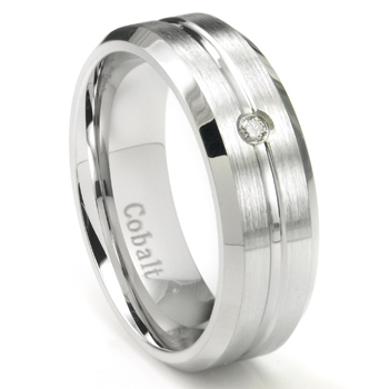 Cobalt Chrome 8MM Solitaire Grooved Diamond Wedding Band Ring
