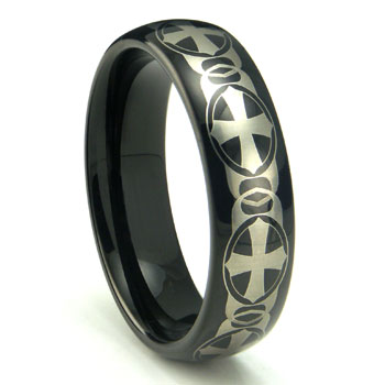 Black Tungsten Laser Engraved Celtic Cross Dome Wedding Band Ring Black Tungsten Laser Engraved Celtic Cross Dome Wedding Band Ring