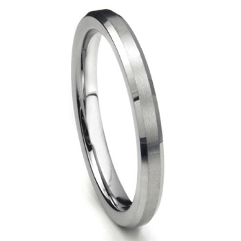  Tungsten Carbide 3MM Beveled Wedding Band w/ Brush Center