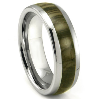 Tungsten Carbide Oak Marble Inlay Dome Wedding Band Ring