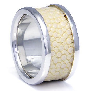 Sterling Silver White Organic Stingray Leather Ring