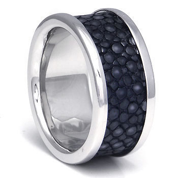 Sterling Silver Hematite Organic Stingray Leather Ring