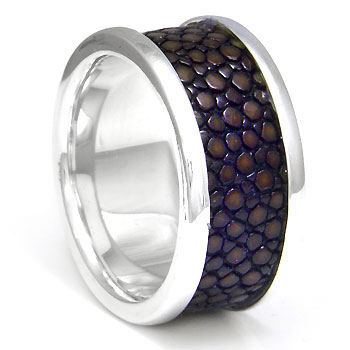Sterling Silver Mocha Organic Stingray Leather Ring