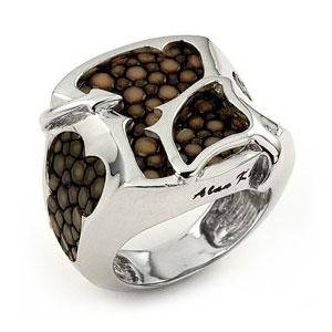 Sterling Silver Mocha Organic Stingray Leather Signet Ring