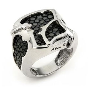 Sterling Silver Hematite Organic Stingray Leather Signet Ring