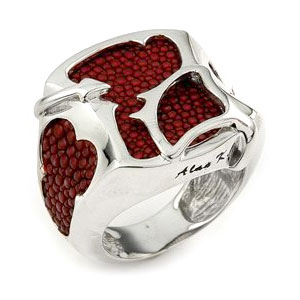Sterling Silver Red Organic Stingray Leather Signet Ring