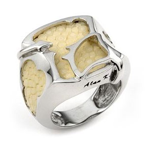 Sterling Silver White Organic Stingray Leather Signet Ring