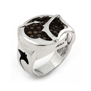 Sterling Silver Mocha Stingray Leather Round Signet Ring