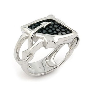Sterling Silver Hematite Organic Stingray Leather Ring