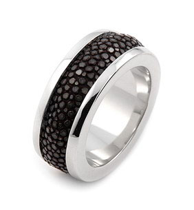 Sterling Silver Mocha Stingray Leather Band Ring 
