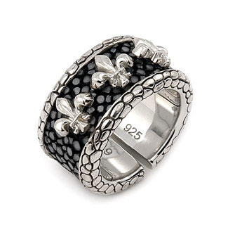 Sterling Silver Hematite Stingray Fleur-De-Lis Ring