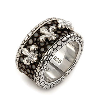 Sterling Silver Mocha Stingray Fleur-De-Lis Ring