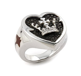 Sterling Silver Mocha Stingray Crown Heart Ring