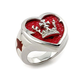 Sterling Silver Red Stingray Crown Heart Ring