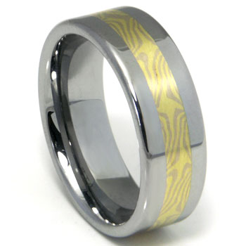 Tungsten Carbide Wedding Band Ring w/ Mokume 18K Gold & 14K Palladium Inlay