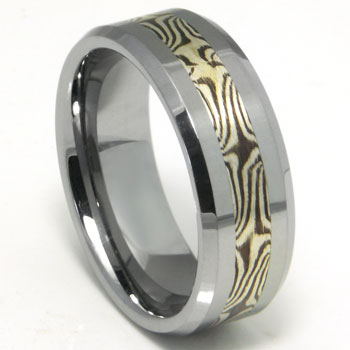 Tungsten Carbide Wedding Band Ring w/ Shakudo Silver Inlay