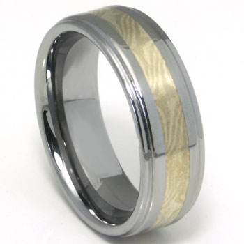Tungsten Carbide Wedding Band Ring w/ Mokume Silver & Palladium Inlay