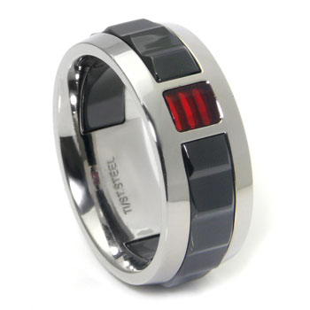 LAMBORGHINI Triple Red Stone Titanium Steel Ring