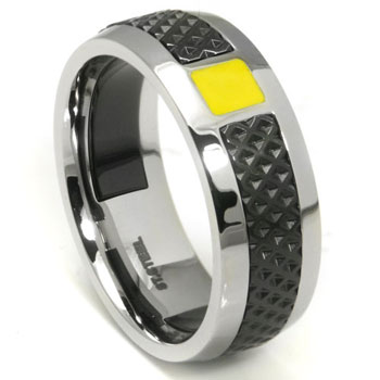 LAMBORGHINI Stainless Steel Ring w/ Yellow Lacquer