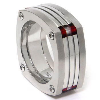 LAMBORGHINI Red White Red Stone Titanium Steel Ring
