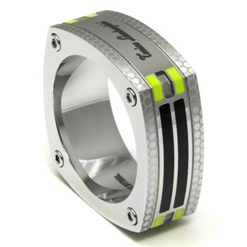 LAMBORGHINI Stainless Steel Ring w/ Green Crystals