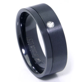 Black Zirconium 8MM Men 39s Diamond Wedding Band Ring