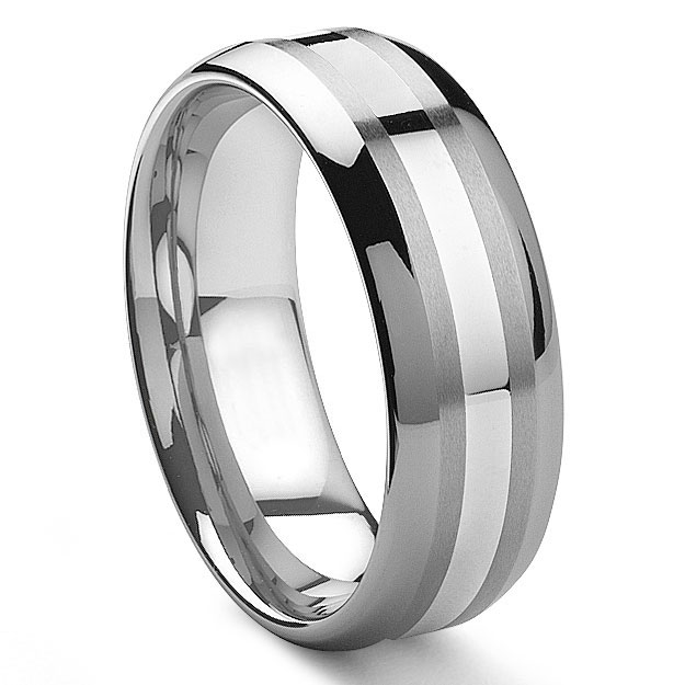 PANTERE 8MM Tungsten Carbide 14K White Gold Inlay Wedding Band