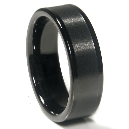 Black Tungsten Carbide 8MM Flat Wedding Band Ring