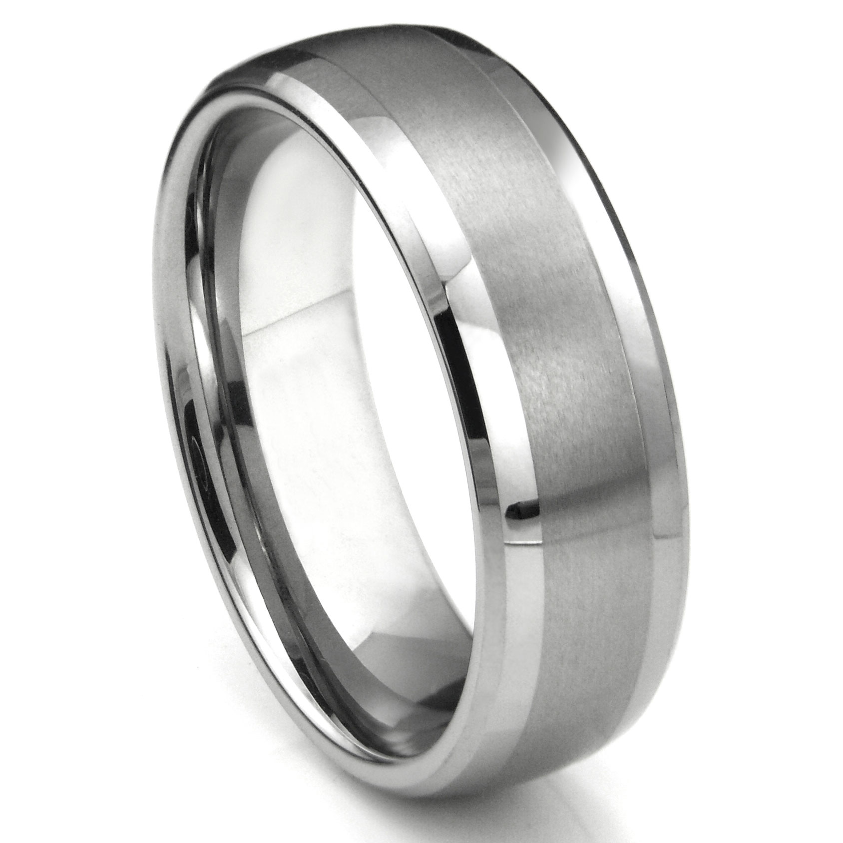 Tungsten Carbide Dome Matte Center Wedding Band Ring