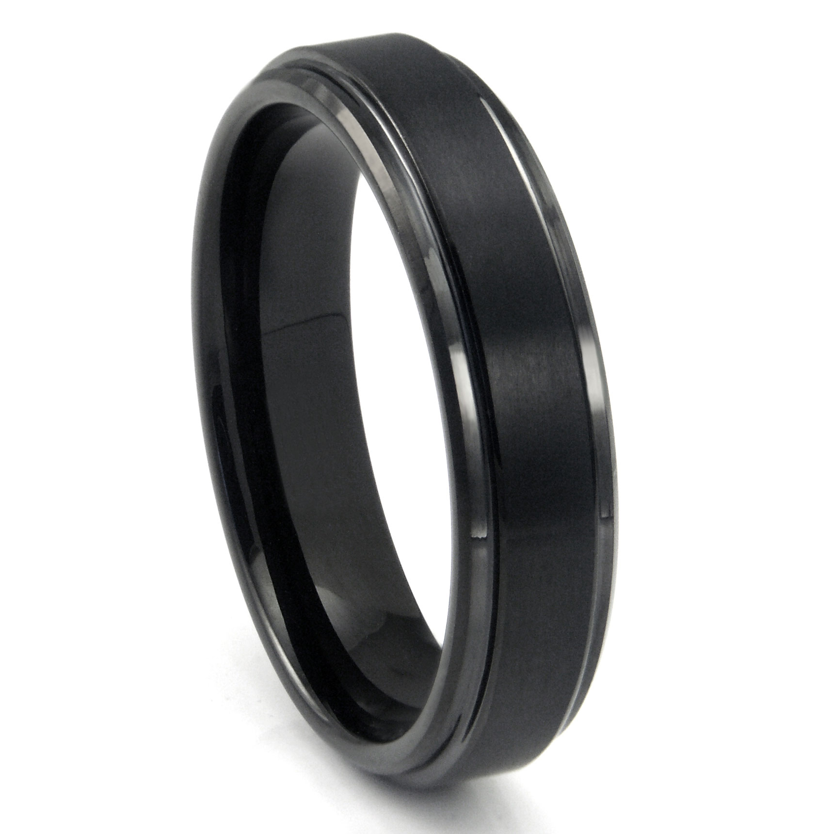 Black Tungsten Carbide Wedding Band Ring w/ Raised Center