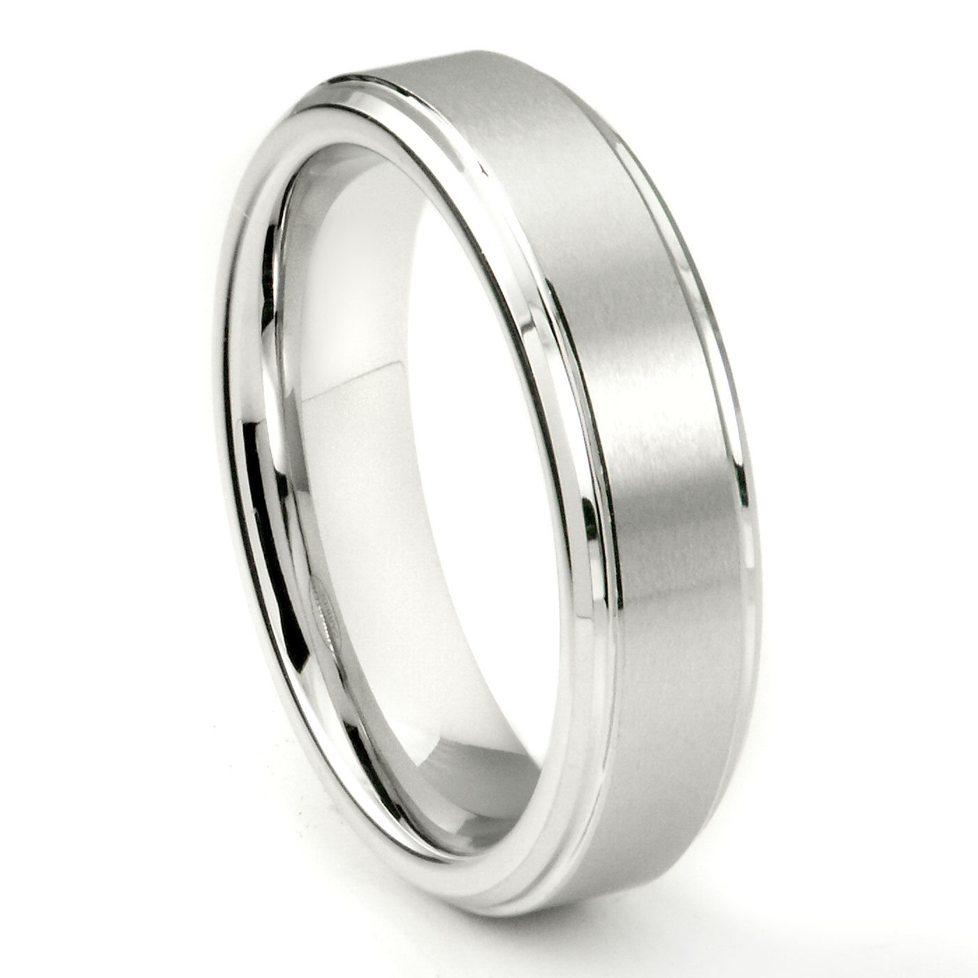 White Tungsten Carbide 6MM Wedding Band Ring w Raised Center