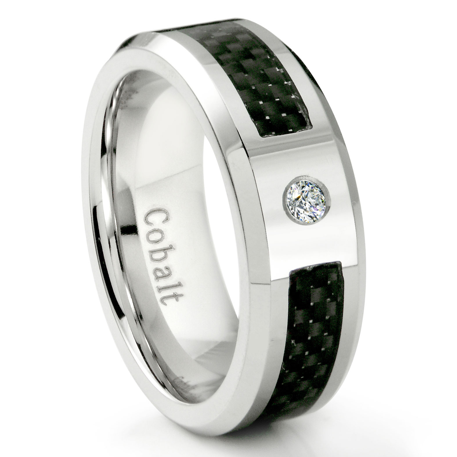 Thorsten Lilac Beveled Black Ceramic Ring with Purple Carbon Fiber Inlay 6mm Wide Wedding Band from Roy Rose Jewelry 