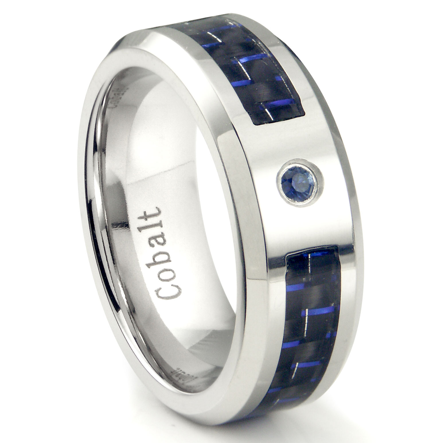 Cobalt Chrome 8MM Blue Sapphire & Blue Carbon Fiber Inlay