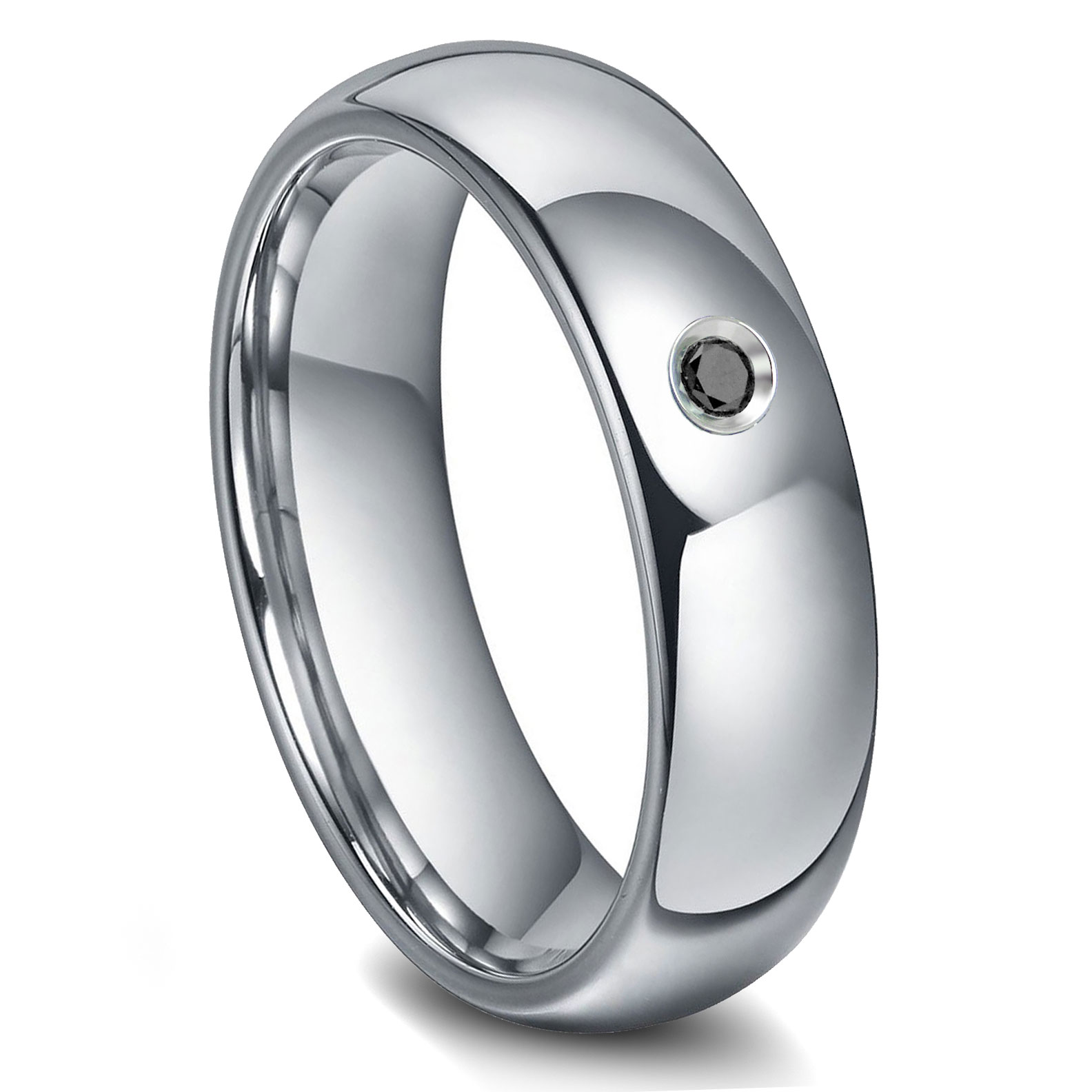 Tungsten Carbide 6MM Black Diamond Dome Wedding Band