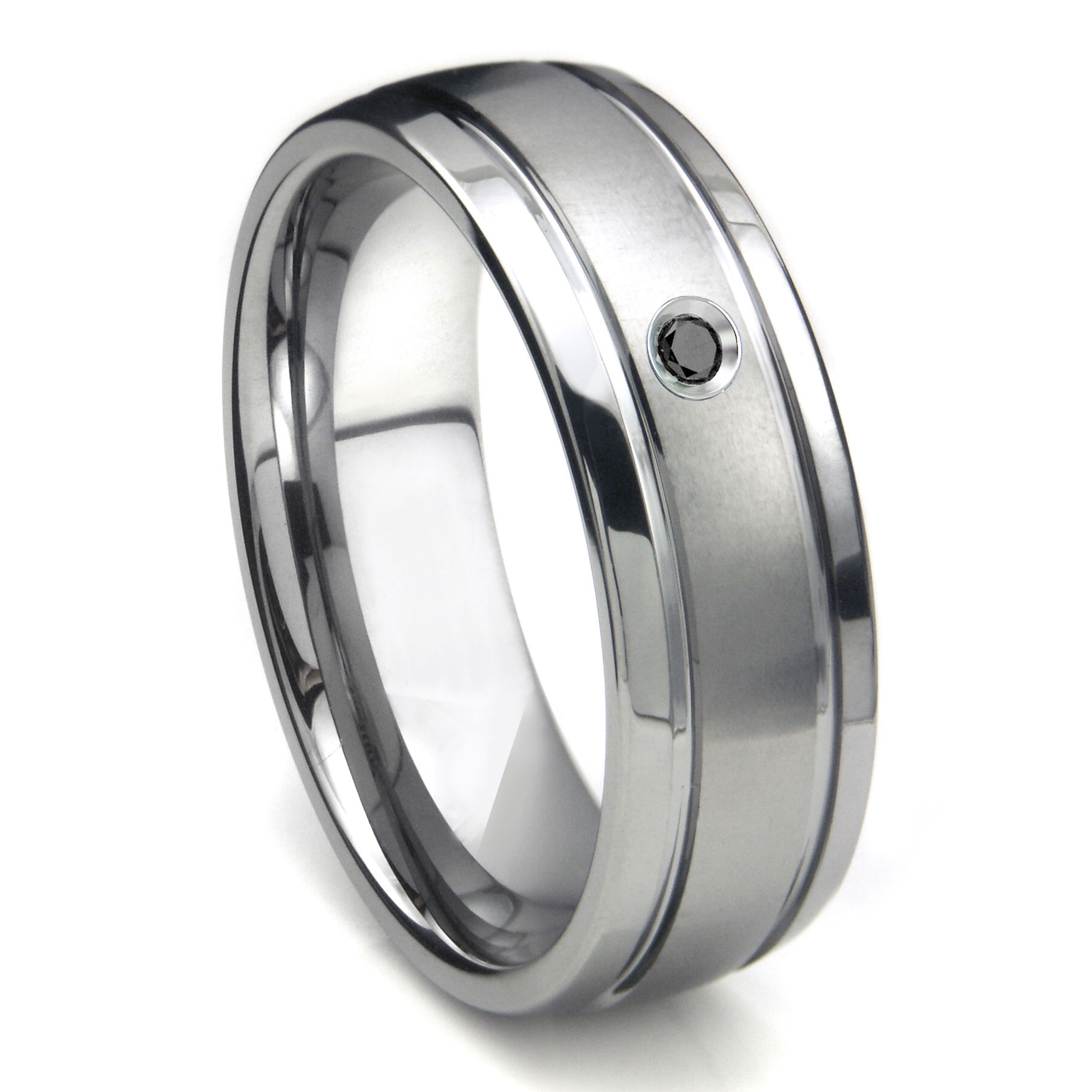 Tungsten Carbide Black Diamond Newport Dome Men's Wedding