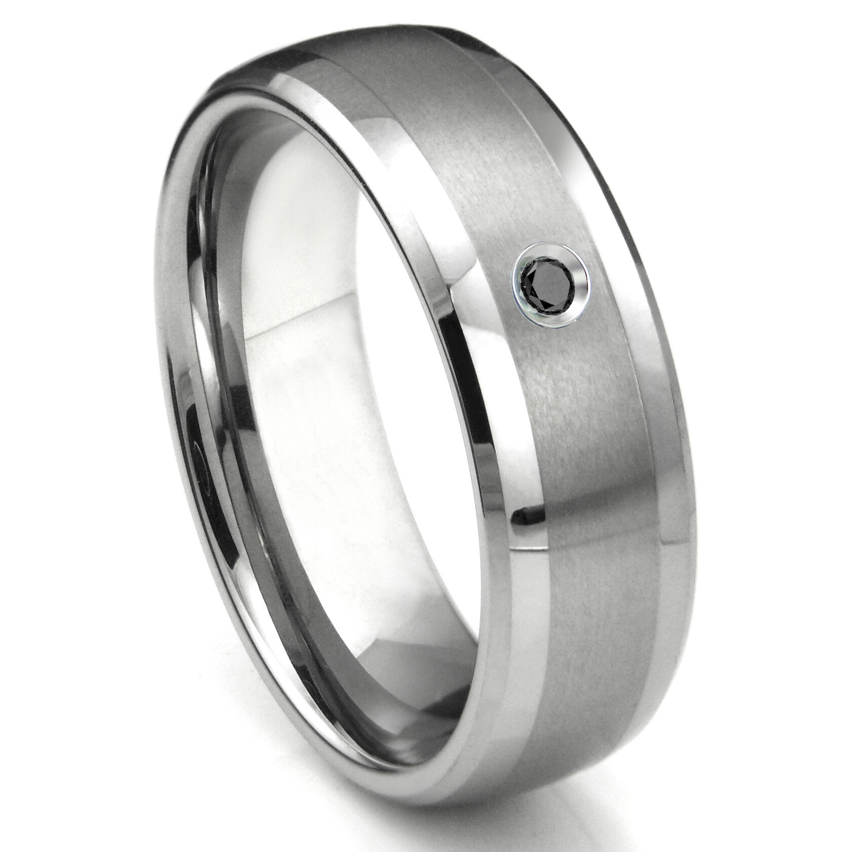 Epinki Mens Ceramic Ring Polished Brushed Matte Beveled Edge Band Black Wedding Ring 