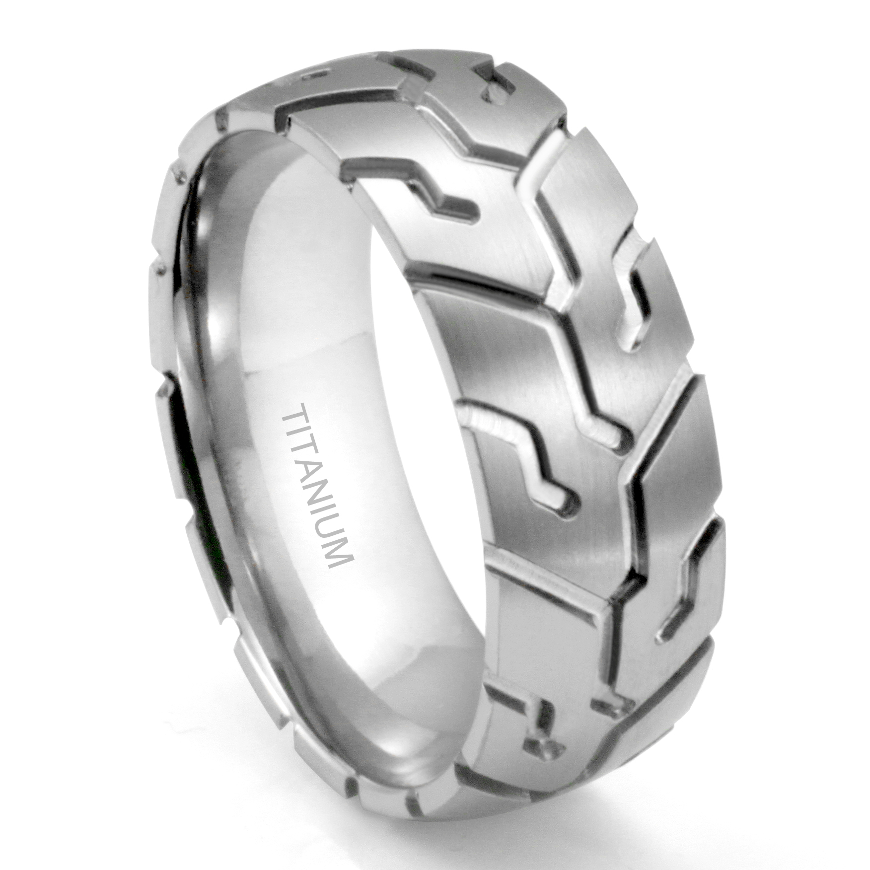 Mens Mechanic Car Racer Tire Tread Band Ring for Men for Bikers Matte Brushed Silver Tone Stainless Steel 8MM