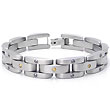 Stainless Steel Link Men's Bracelet w/ Two Tone Screw Accents