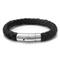 Stainless Steel Black Braided Leather Men's Bracelet
