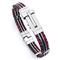 Stainless Steel Men's Bracelet w/ Red & Black Braided Leather