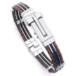 Stainless Steel Rubber Men's Bracelet w/ Double Braided Leather