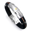 Stainless Steel Rubber Men's Bracelet w/ Braided Leather & Gold Accent
