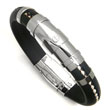 Stainless Steel Rubber Men's Bracelet w/ Braided Leather & Screw