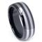 Black Ceramic Double Tungsten Inlay Dome Wedding Band Ring