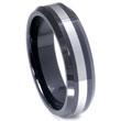 Black Ceramic Tungsten Inlay Beveled  Wedding Band Ring