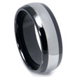 Black Ceramic Tungsten Inlay Dome Wedding Band Ring