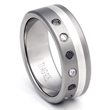 Titanium Silver Inlay Diamond Wedding Ring